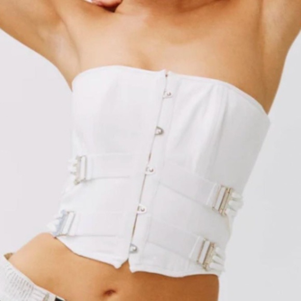 White Jean White Fasten Buckle Corset top in white